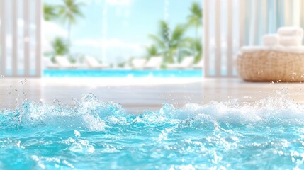 Ocean waves splashing near luxury resort pool
