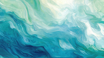 Obraz premium Vibrant Abstract Fluid Design with Swirling Waves in Shades of Blue and Green