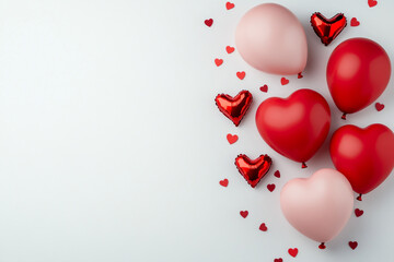 Flat Lay of Pink and Red Confetti Love-shaped Balloon - Ideal for Valentine's Day and Celebration Events