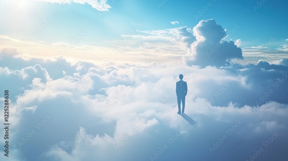 Poster cloud erp, enterprise resource planning concept. businessman connecting data with cloud computing to