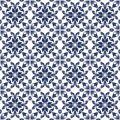 Fototapeta premium Elegant Blue and White Tile Pattern with Decorative Porcelain Styling