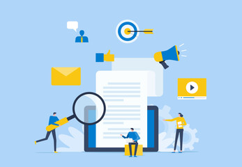 business content marketing research design concept, flat vector  illustration 
