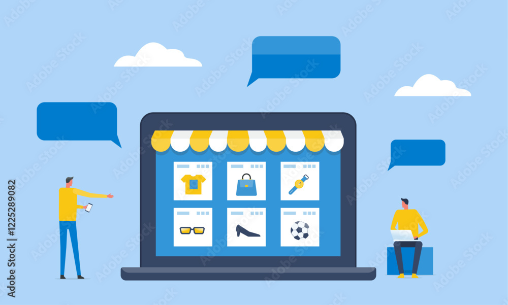 Aufkleber flat vector illustration design for online shopping and online store and digital communication conce