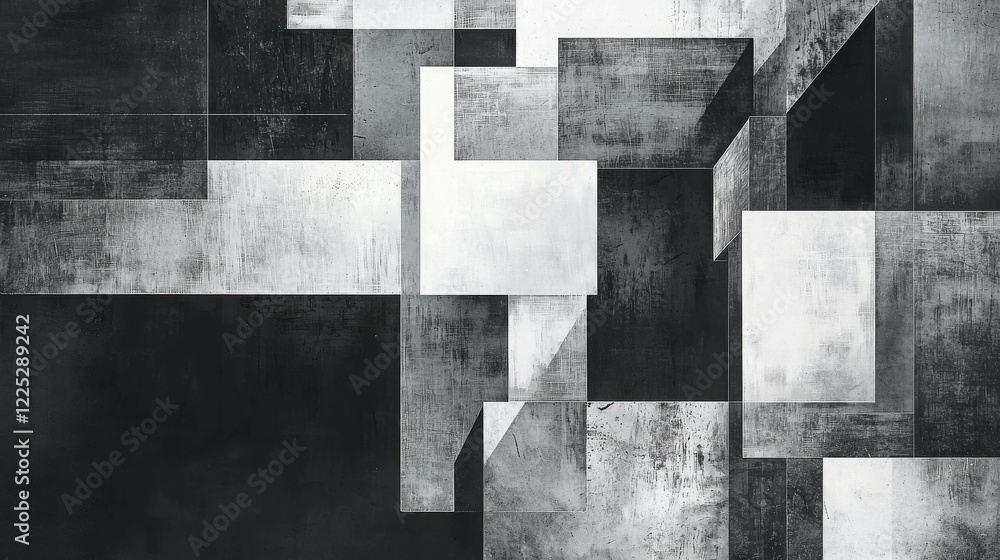 Poster abstract geometric design with monochrome overlapping squares in black and white palette
