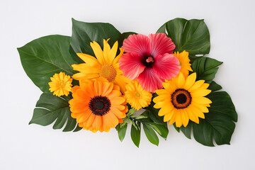 Vibrant Summer Flowers Flat Lay - Ideal for Floral Backgrounds and Nature Designs