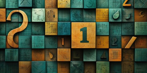 A collection of math symbols arranged in an abstract pattern.