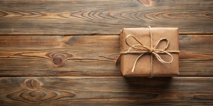 Rustic Gift Package on Wooden Surface A Simple, Elegant Presentation