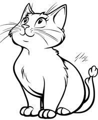 Obraz premium Serene Feline Gazes Upward, Calm and Dreamy in Simple Black and White Outline Drawing