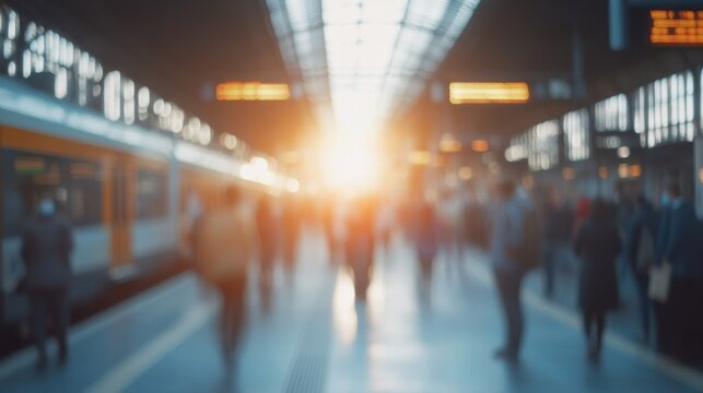 Software app tracking blurred people inside train station for Coronavirus health prevention - Technology program against Covid-19 outbreak - Big data, contagious and privacy concept - Defocused photo