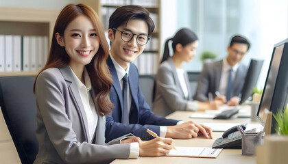 Professionals engaged in collaborative work at a modern office environment during business hours