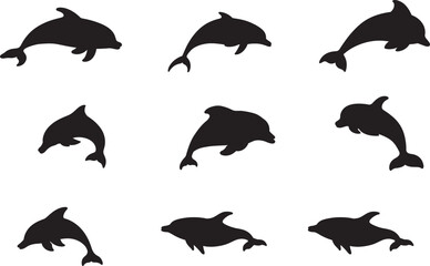 Fototapeta premium set of silhouettes of dolphins