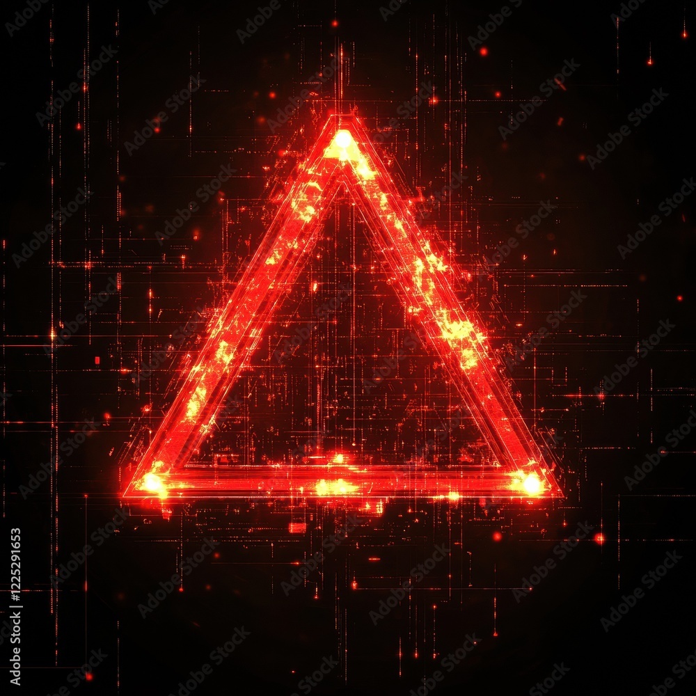 Poster abstract cybersecurity red alert warning symbol on a digital background, information security, data 