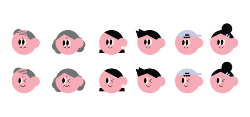 Fototapeta premium Cute Character Faces. Happy family. Face emoticon.