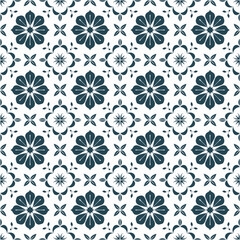 Dark Blue and White Ornamental Tile Pattern with Artistic Styling