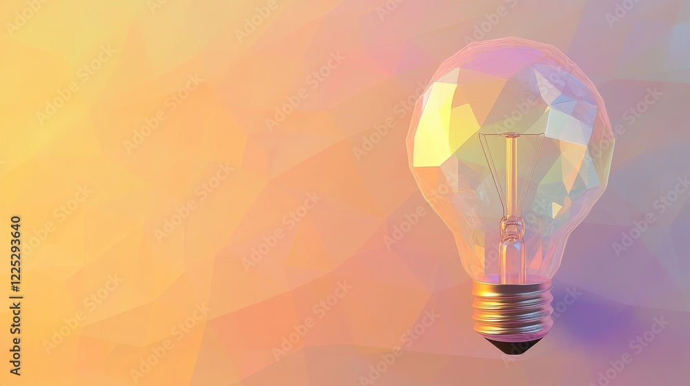 Aufkleber polygon idea light bulb on blurred gradient multicolored background. global cryptocurrency blockchai