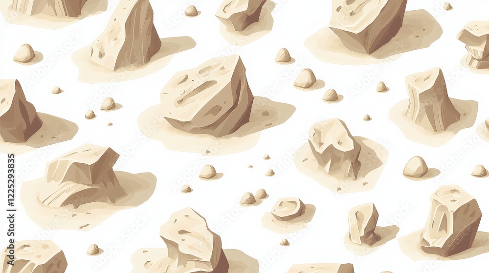 Aufkleber a seamless pattern of various rocks and stones on a light background, suitable for design use
