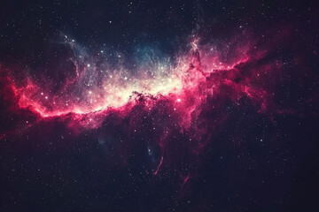 Vibrant cosmic nebula with swirling pink and purple hues against a starry backdrop, showcasing the beauty of the universe