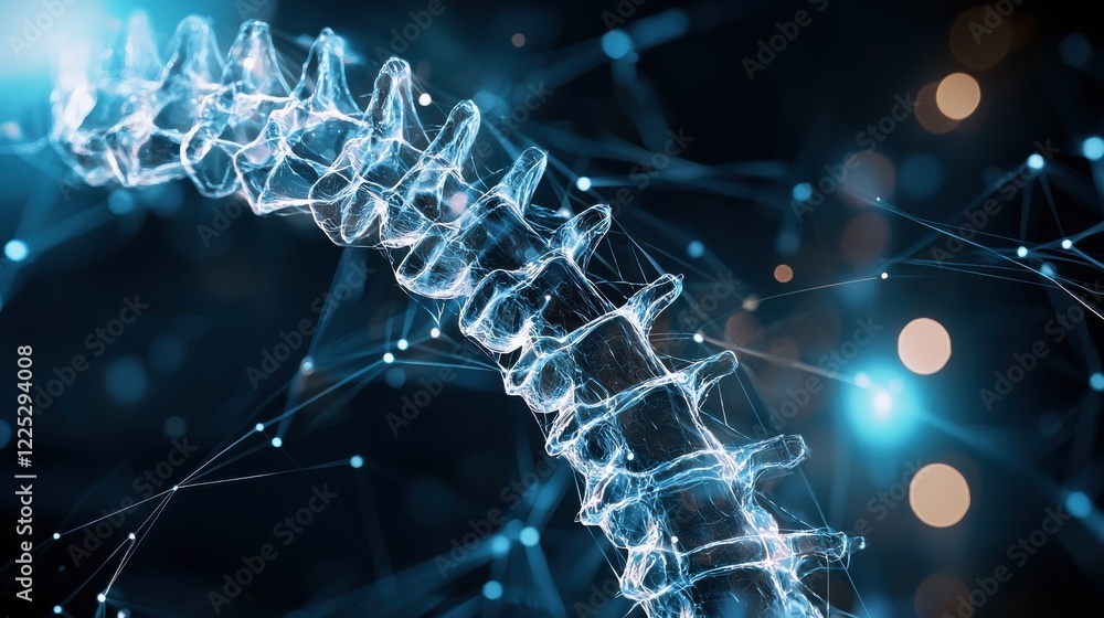 Poster intricate futuristic neural network structure with glowing geometric patterns