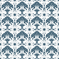 Dark Blue and White Ornamental Tile Pattern with Vintage Details