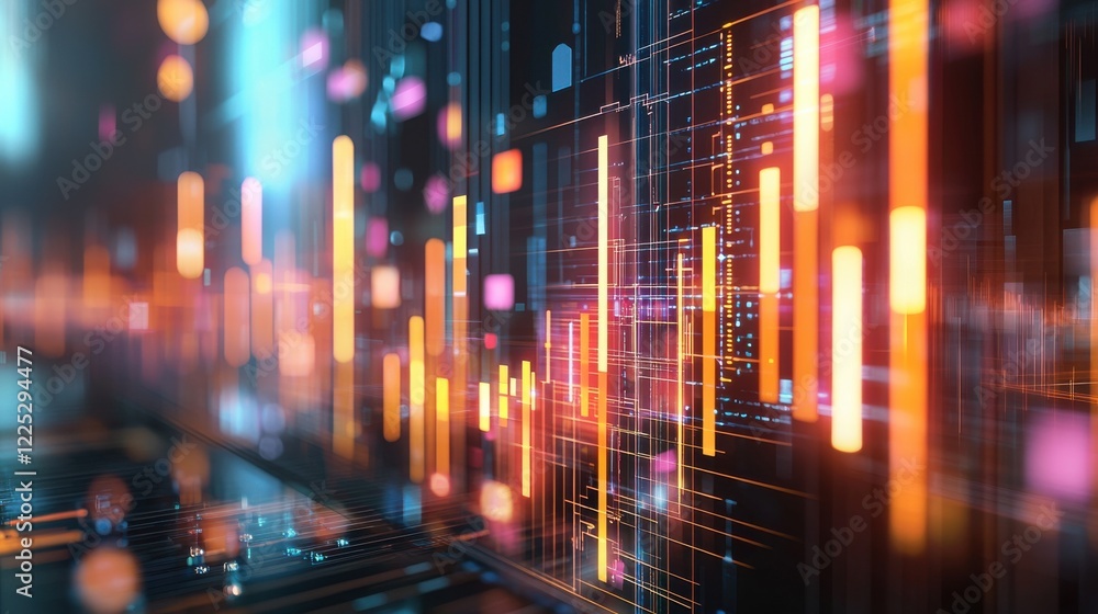 Poster captivating neon lights and digital patterns in futuristic technology backdrop