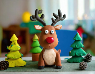 Fototapeta premium Handmade plasticine cartoon deer at home a fun crafting experience in a cozy environment