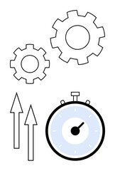 Gears arrows, and stopwatch symbols suggesting teamwork, progress, and efficiency. Ideal for business strategies, productivity, and project management. Enhances concepts thumbs up organization, goal