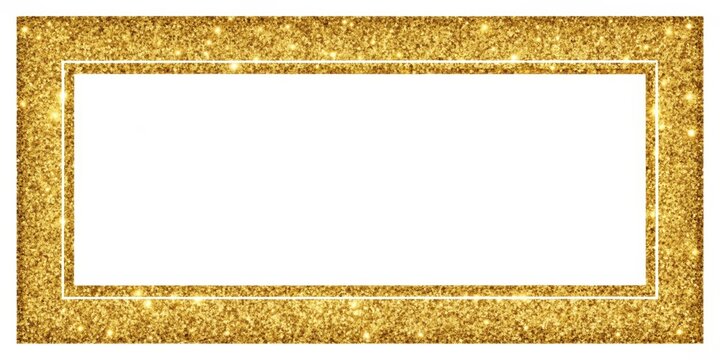 A rectangular frame with a luxurious gold glitter border and transparent background , border, transparent,  border