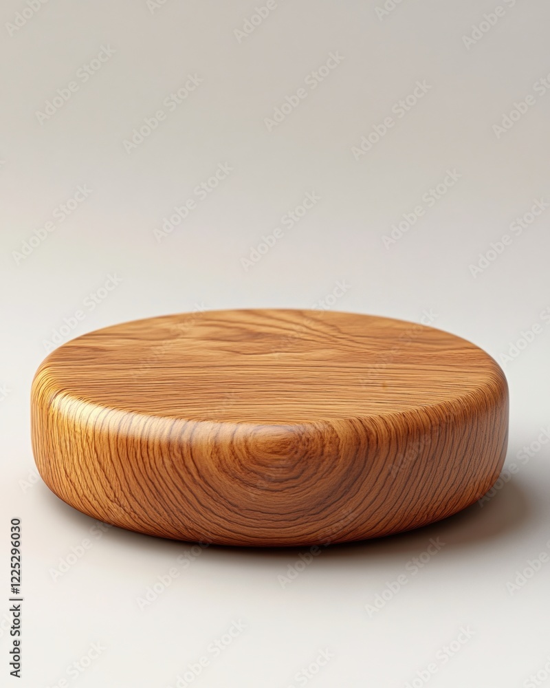 Poster wooden round platform on plain background for product display or presentation mockup design