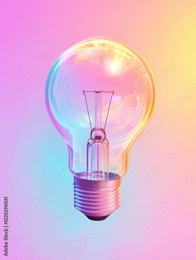 Poster polygon idea light bulb on blurred gradient multicolored background. global cryptocurrency blockchai