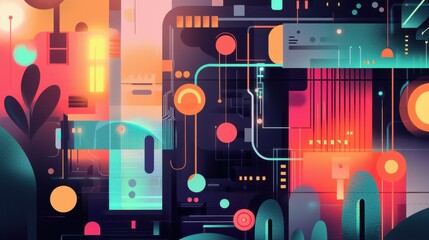 Obraz premium Futuristic Geometric Abstract Digital Art Composition with Vibrant Colors and Shapes