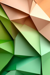 Fototapeta premium A colorful abstract design featuring layered geometric shapes in shades of green, orange, and cream, creating a modern, dynamic look.