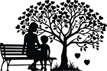 Mom and Son Sitting Silhouettes