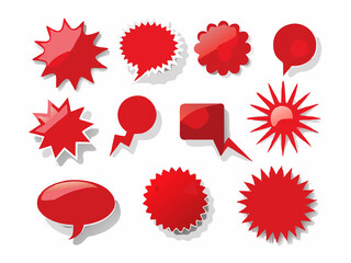 A collection of red speech bubbles with a red ribbon around it
