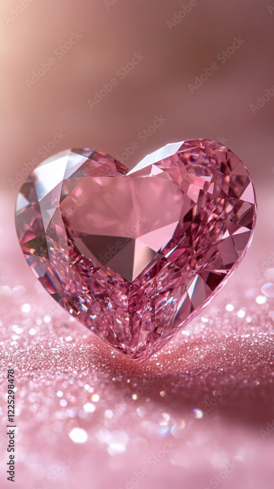 Aufkleber pink heart shaped gem on sparkling surface with soft light creating a romantic atmosphere