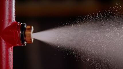 Close-Up of Water Spray from Fire Hose Nozzle Against Dark Background for Fire Safety or Prevention Themes