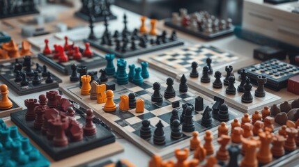 A table filled with classic board games like chess, checkers, and Scrabble