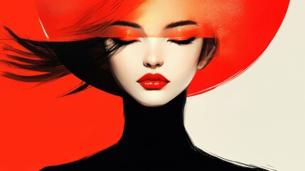 Striking Dramatic Portrait of a Glamorous Woman in a Bold Red Hat