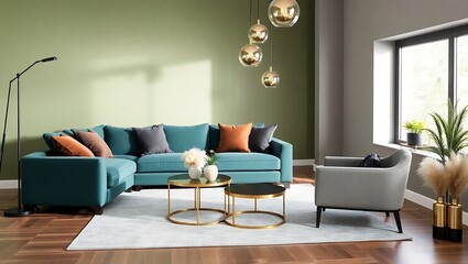 Modern luxury interior designs. Empty painted wall.dark accent furniture and a blank background.Living interior trend year Modern luxury apricot drawing room interior home designs	