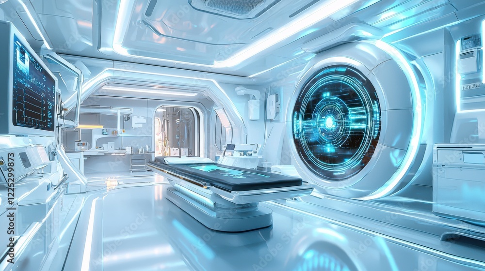 Aufkleber futuristic sci fi spaceship interior with advanced computer displays and holographic interface