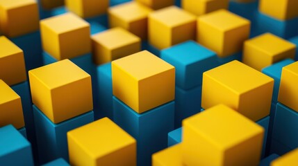 Abstract 3D Rendering: Blue and Yellow Cubes