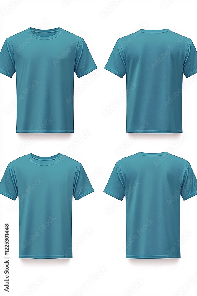 Poster plain teal t shirt mockup front and back view for design template isolated on white background