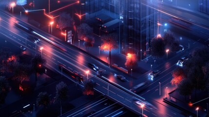 Glowing Metropolis with Futuristic Cityscape and Neon Lights in Motion