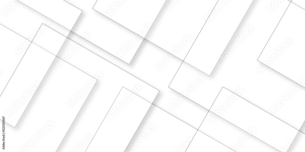 Poster Abstract white and grey geometric overlapping square pattern, design of technology background with shadow. abstract square background geometry shine and element template for web presentation design	