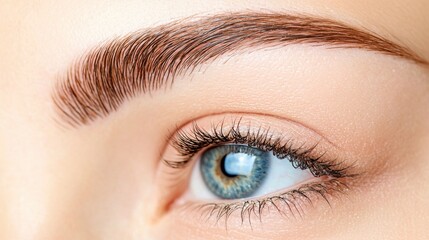 Naklejka premium Closeup of a woman s beautiful blue eye with flawless skin and elegant makeup