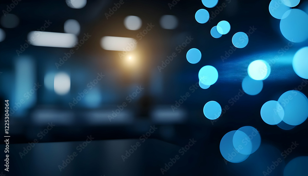 Poster abstract blue bokeh background with glowing lights, perfect for modern design and tech-related theme