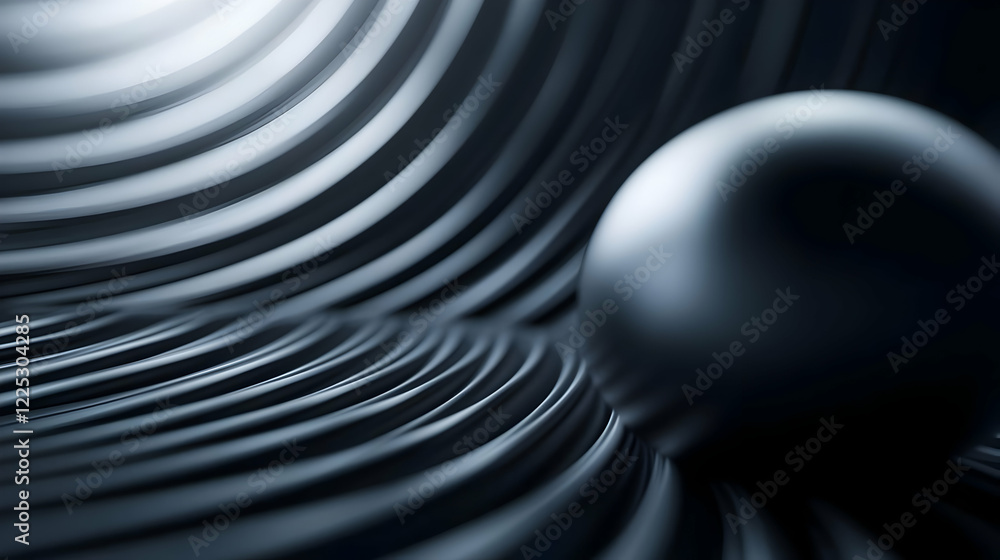 Poster abstract design featuring a black sphere on wavy lines, creating a modern and minimalistic visual ap