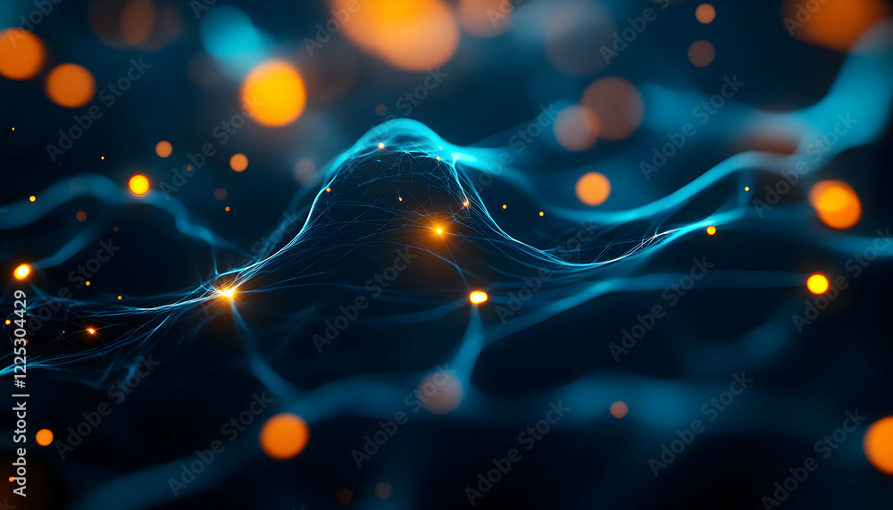 Poster abstract glowing lines and particles, creating a mesmerizing visual effect in a digital space.