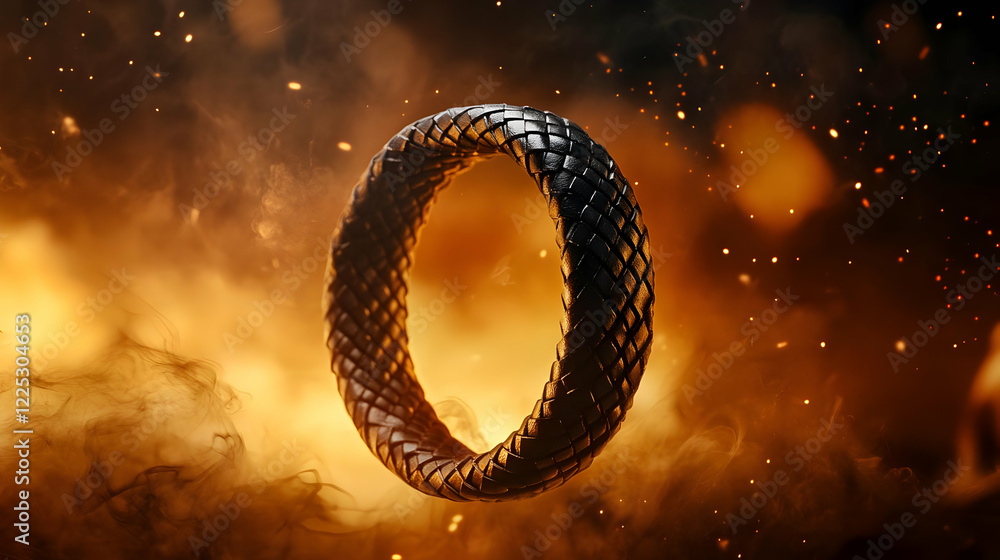 Aufkleber abstract image of a textured ring against a fiery background, representing power and transformation.