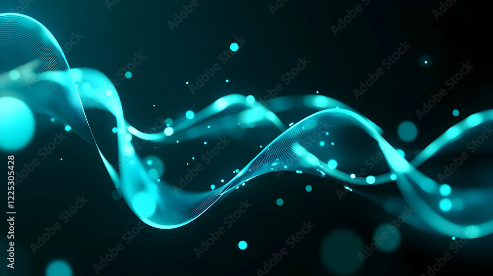 Poster abstract wave design with glowing particles and fluid lines, perfect for tech backgrounds or creativ