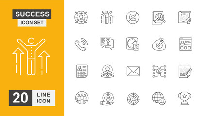 Success icon set. Achievement, leadership, ideas, motivation, award and more line icon.
